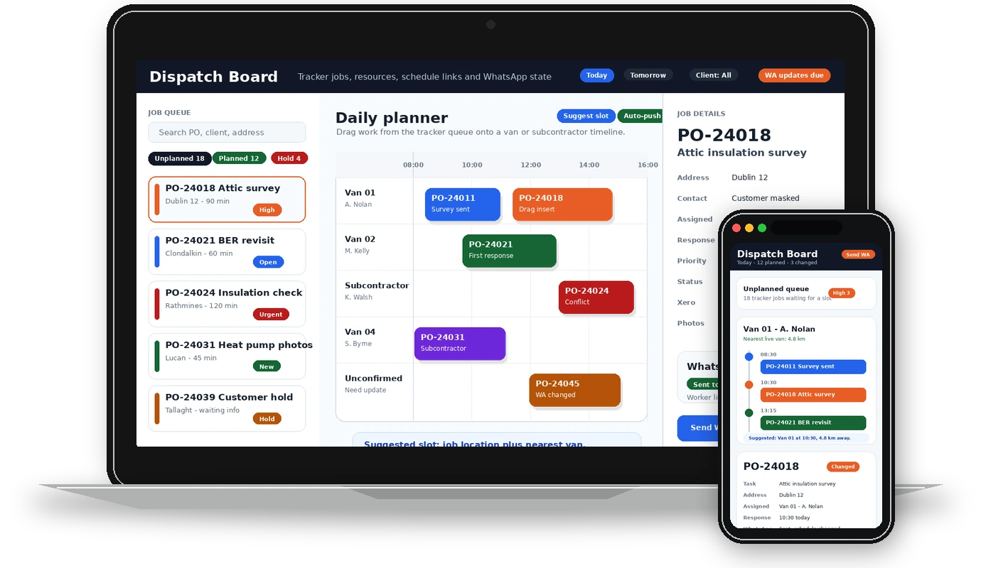 Field service dispatch board laptop and mobile mockup