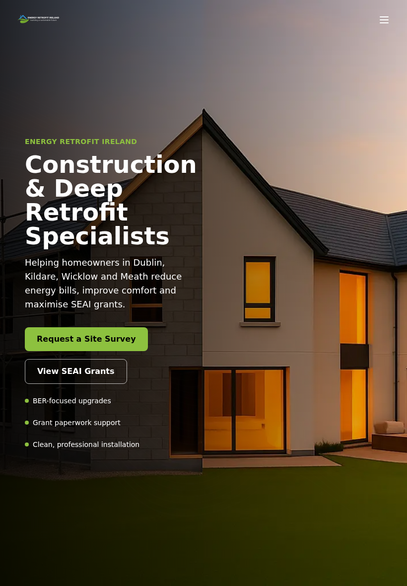 Energy Retrofit Ireland homepage tablet screenshot