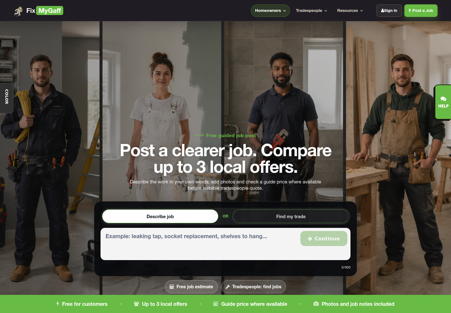 FixMyGaff home improvement job posting web app screenshot