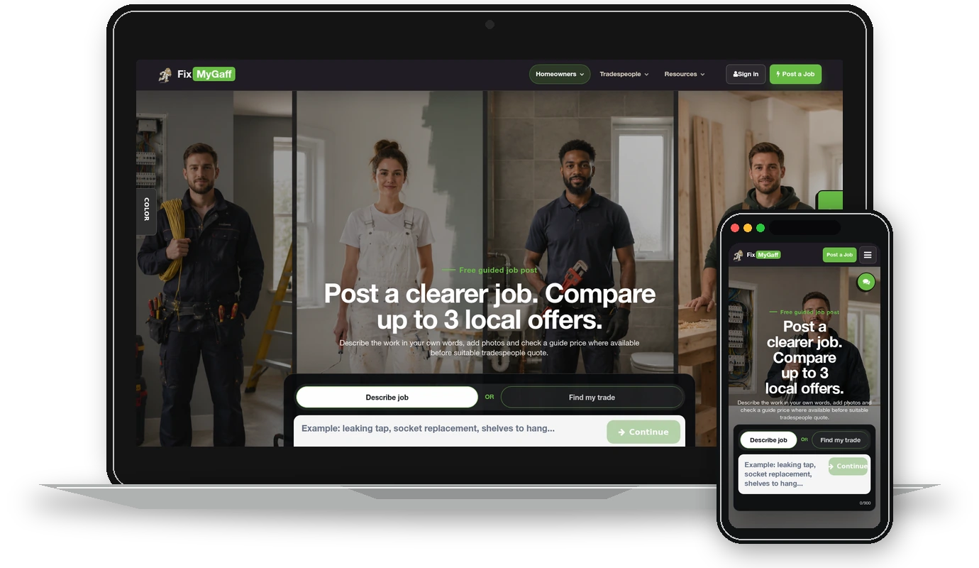 FixMyGaff website laptop mockup
