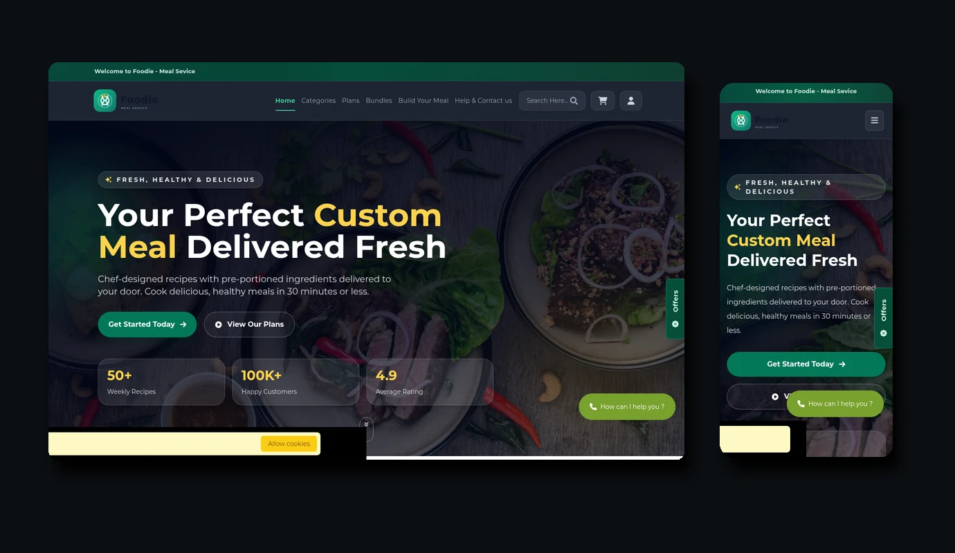 Foodie meal kit platform desktop and mobile mockup