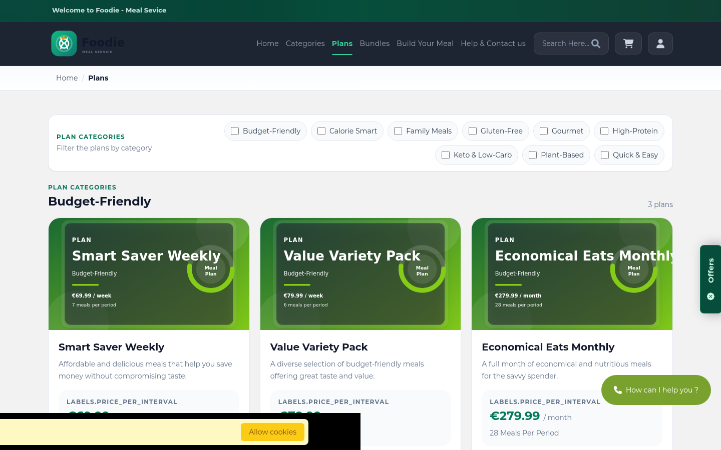 Foodie weekly meal plans browse screen