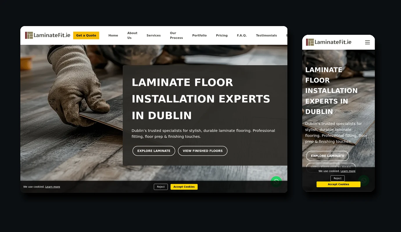 LaminateFit.ie website desktop and mobile mockup