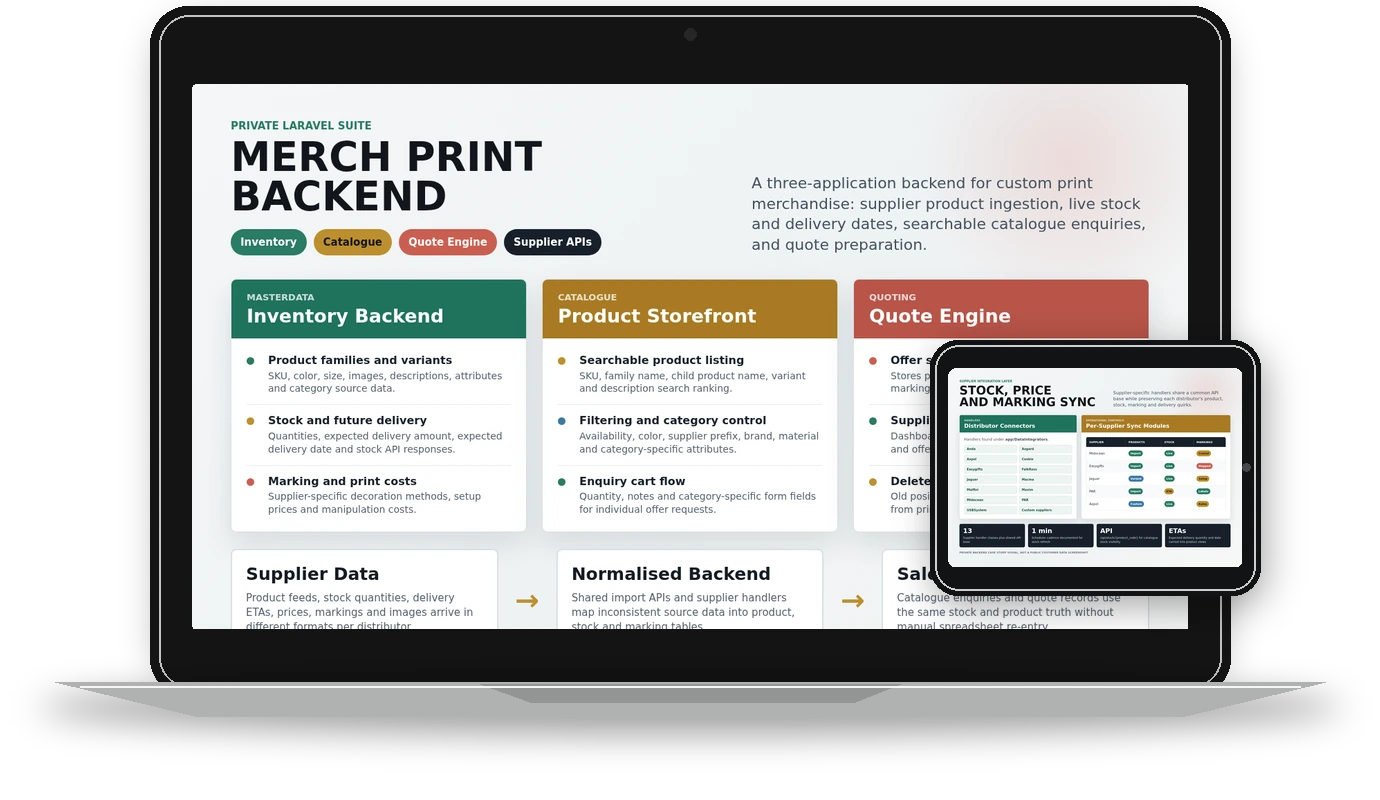Merch print backend laptop and tablet mockup