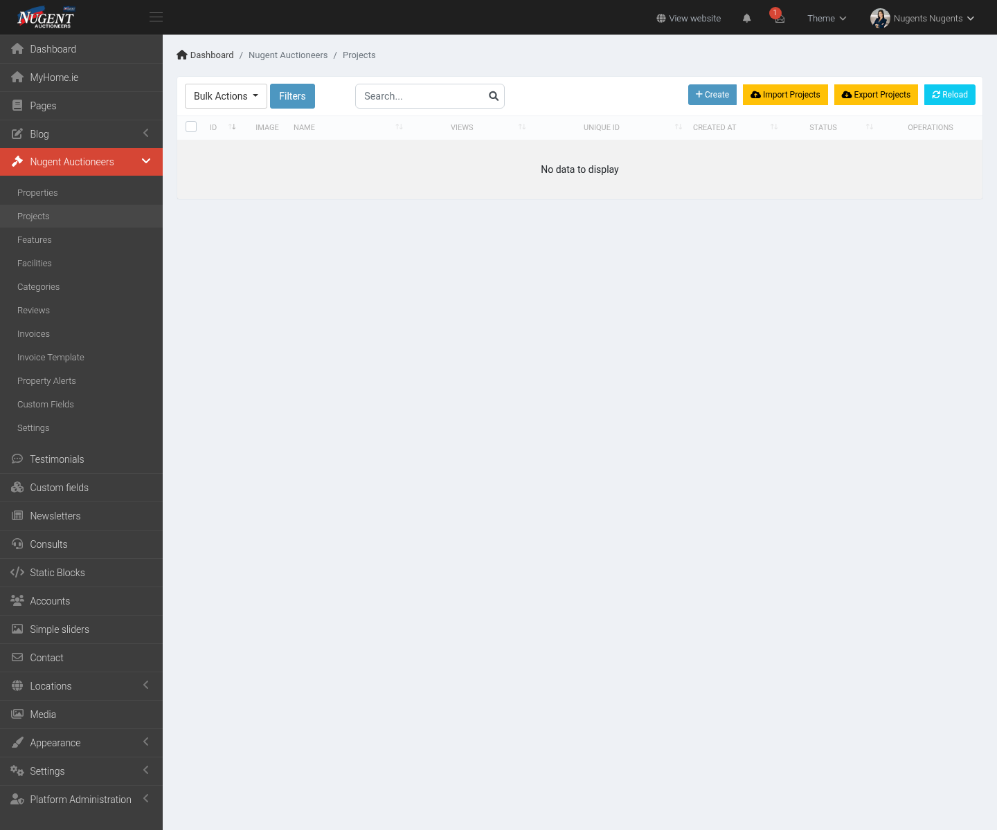 Property project list and workflow controls in admin