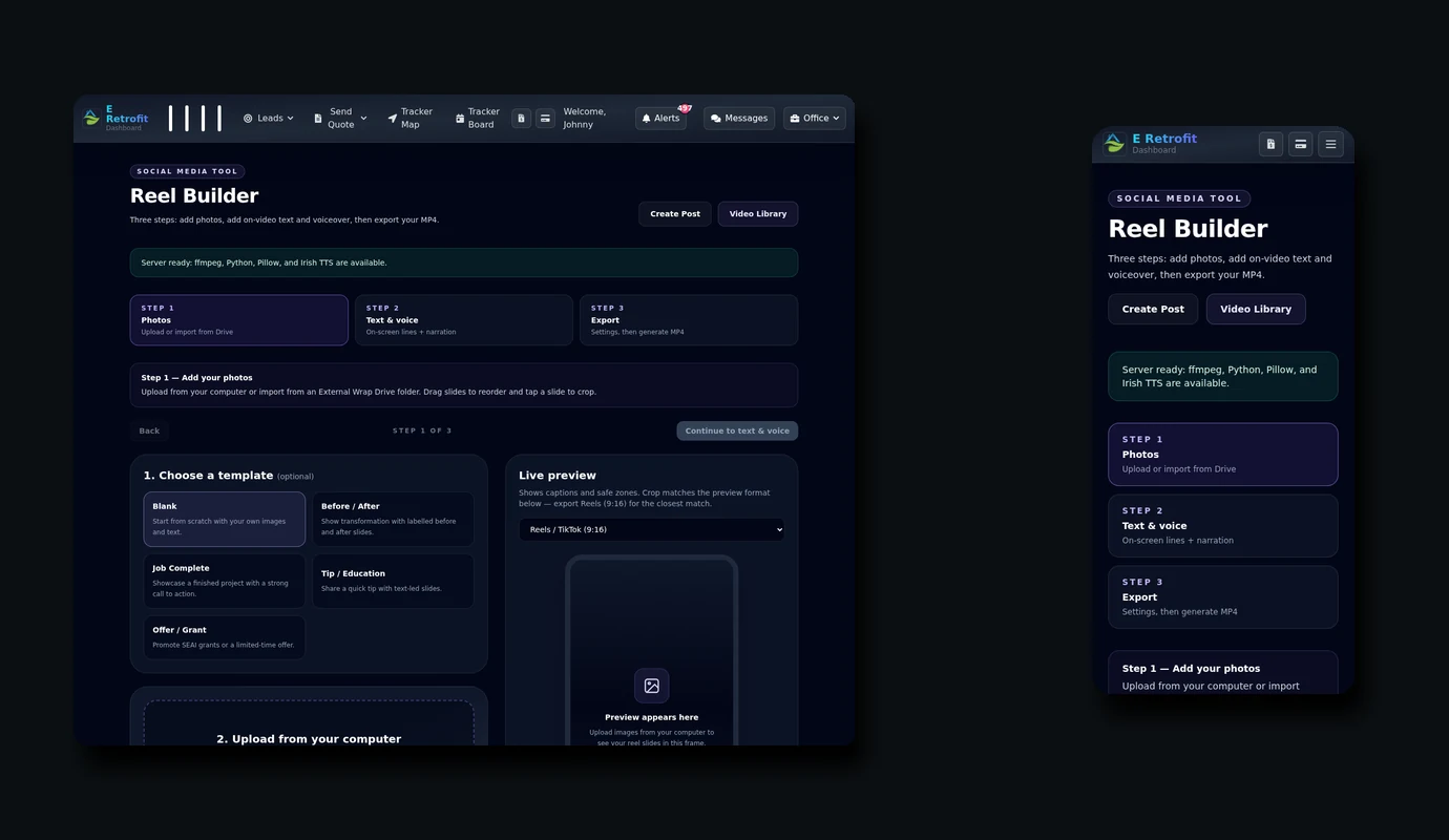 Reel Builder social media reel wizard desktop and mobile mockup