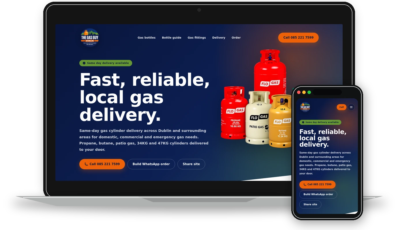 The Gas Guy Dublin website desktop mockup